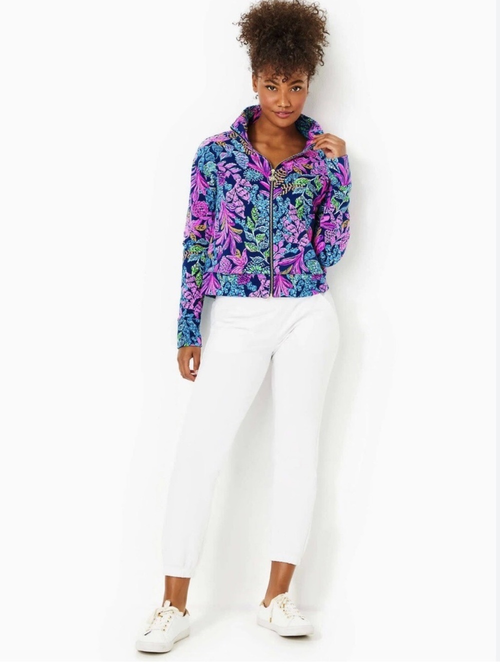 Lilly Pulitzer Wrenley Zip-Up Floral Jacket Aegean Navy Calypso Coast Size XL - Picture 4 of 14